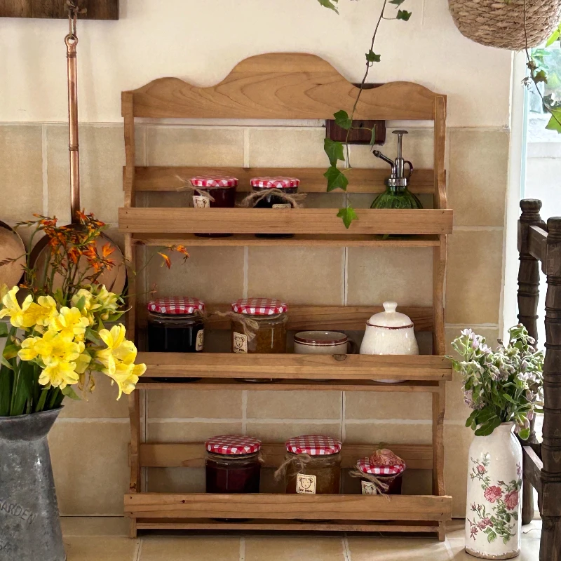  رف خشبي للمزرعة مصنوع يدويًا من خشب الأرز على الحائط منظم تخزين المطبخ الريفي غير سام لغرفة الطعام شديدة التحمل #5