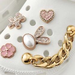 10pcs Cute Bunny Sparkling Flower Chain Detachable Charms Pins Shoes Decoration Suitable For Crocs Bogg Bag Hat Gift Idea