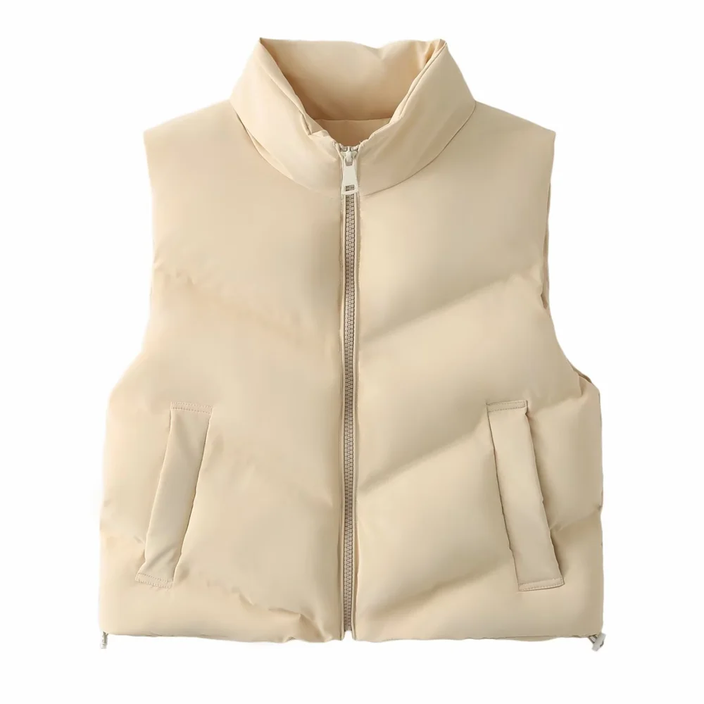 PB&ZA 2024 Early Autumn New Women's Fashion Solid Color All-match Zipper Stand Collar Sleeveless Vest