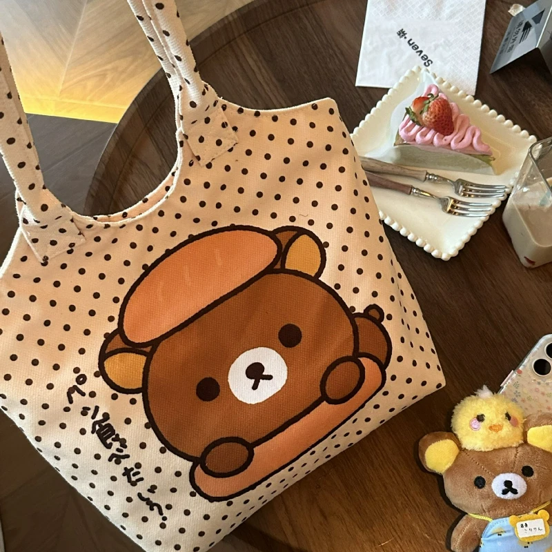 حقيبة كتف جديدة لطيفة على شكل رسوم كرتونية من Rilakkuma حقيبة كتف كاجوال ذات سعة كبيرة للنساء والطلاب حقيبة مدرب عصرية مريحة ومتعددة الاستخدامات