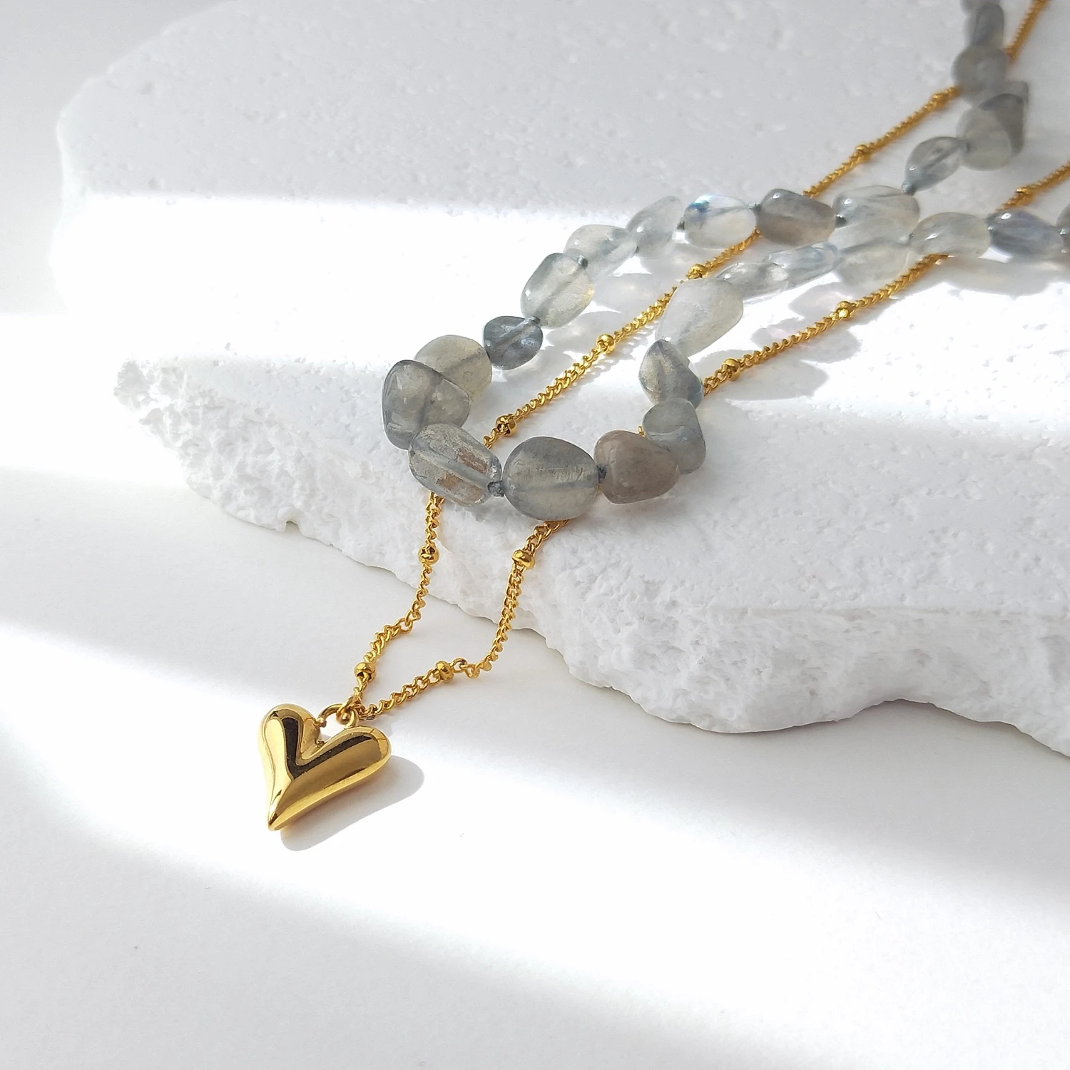 

Lii Ji Natural Labradorite Gold Plated Choker Layer Necklace Handmade Jewelry For Women Fashion Gift