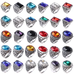 Wholesale 30Pcs/Lot Fashion Vintage Large Glass Oval Ring For Women Men Couple Jewelry Silver Plated Mixed Style Party Gift
