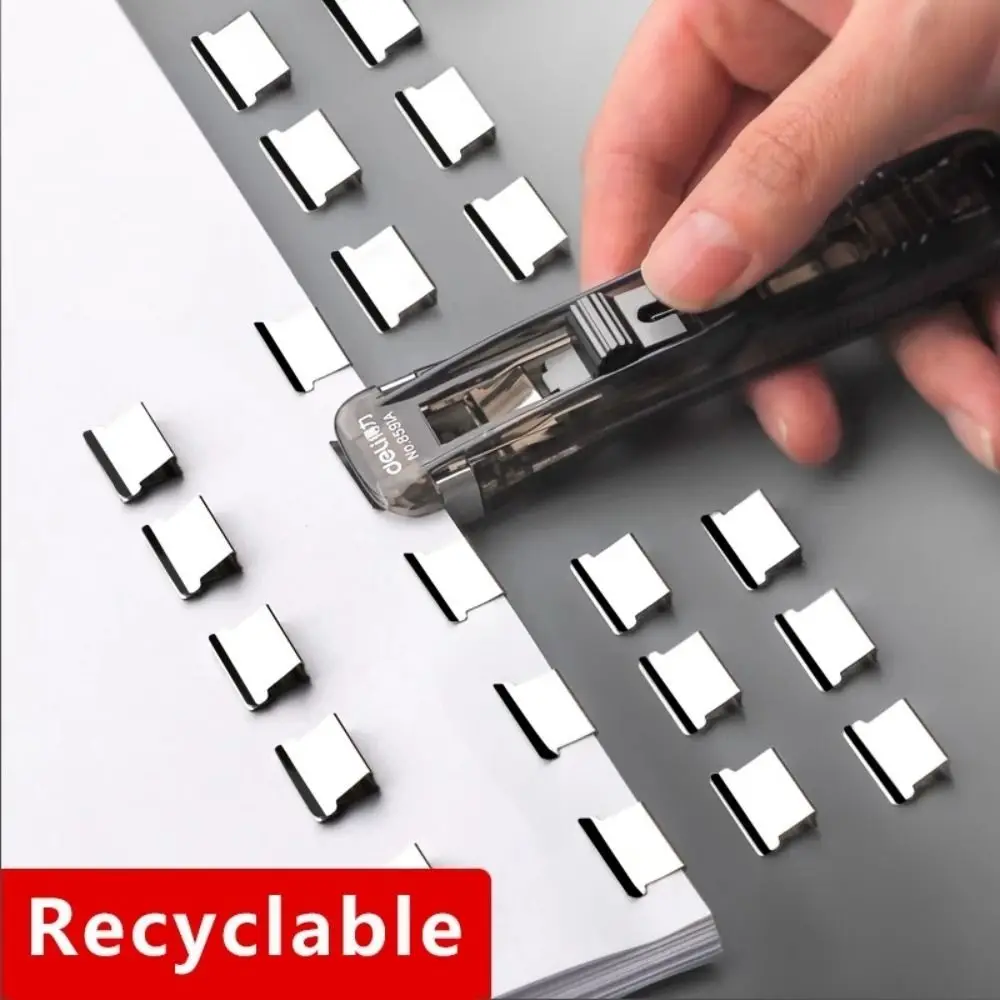 Simple Traceless Clip Pusher Hand Push Metal Hand Push Clamp Reusable Document File Stapler Student Gift