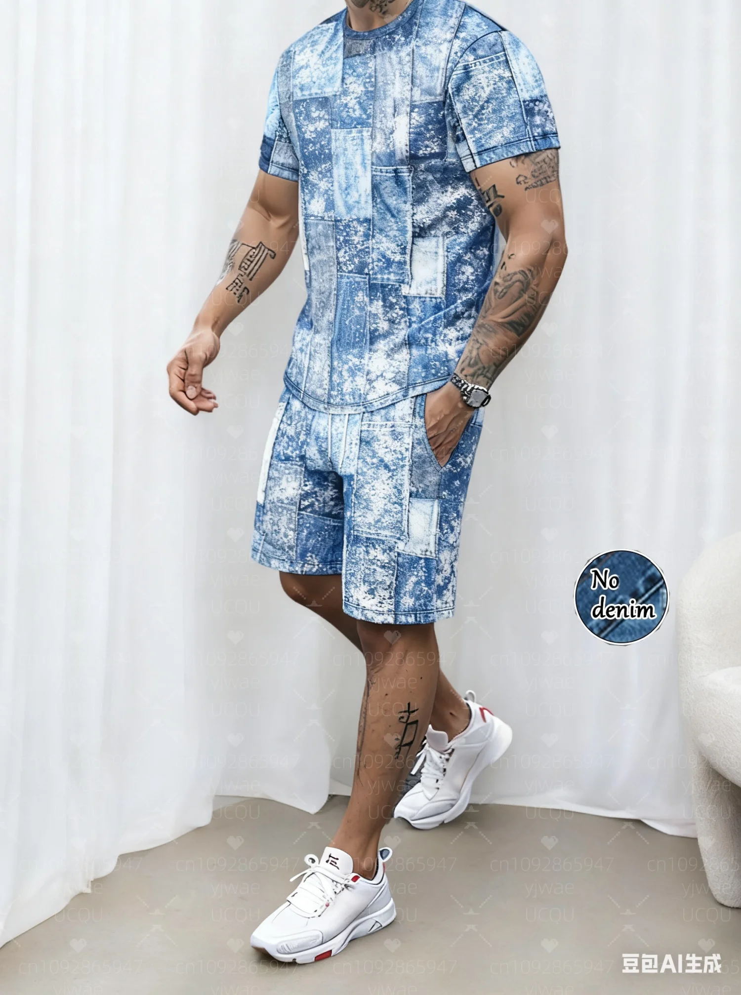 2025 الرجال 2 قطعة غير الدنيم طباعة رياضية قصيرة الأكمام كرة القدم تي شيرت مجموعة تي شيرتات قصيرة للأطفال الكبار الركض حجم كبير رياضية 2 قطعة مجموعة #2