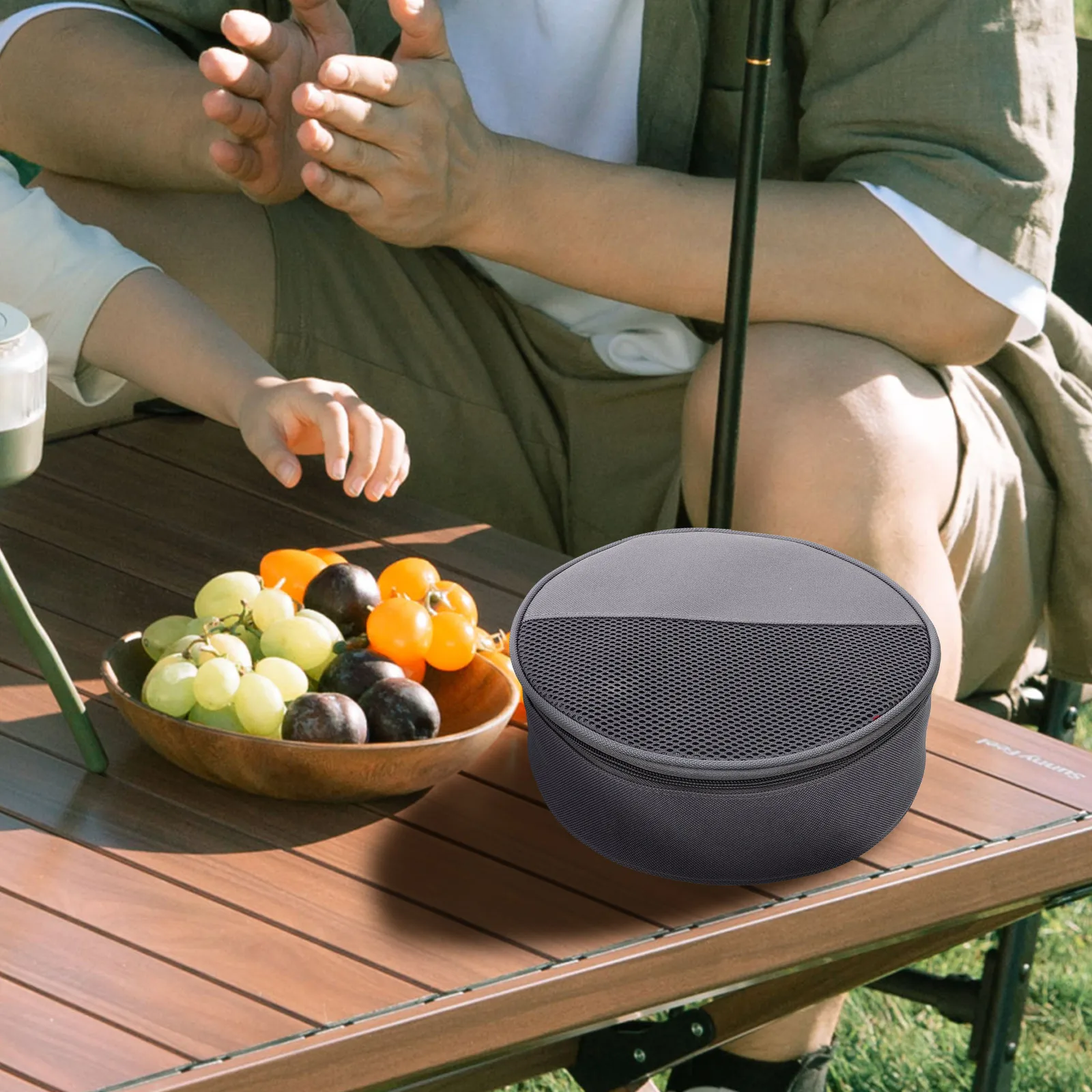 

Outdoor Utensil Storage Bag Spacious Oxford Cloth Divided Mesh Grid Camping Picnic Plate Organizer Tableware Container