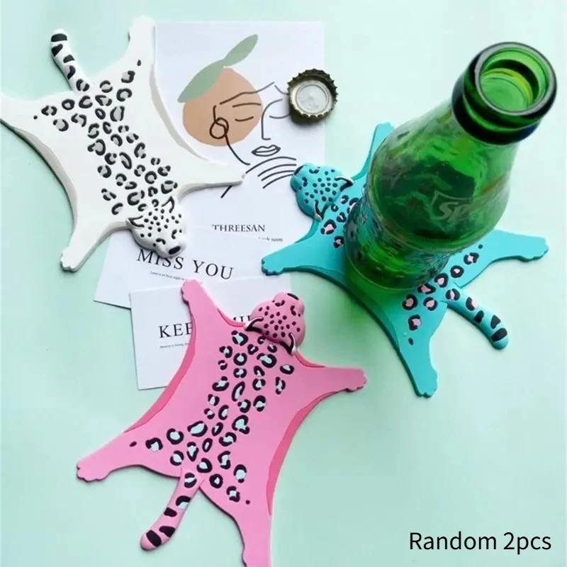 Random 2pcs Silicone Animal Cup Mat Leopard Placemat