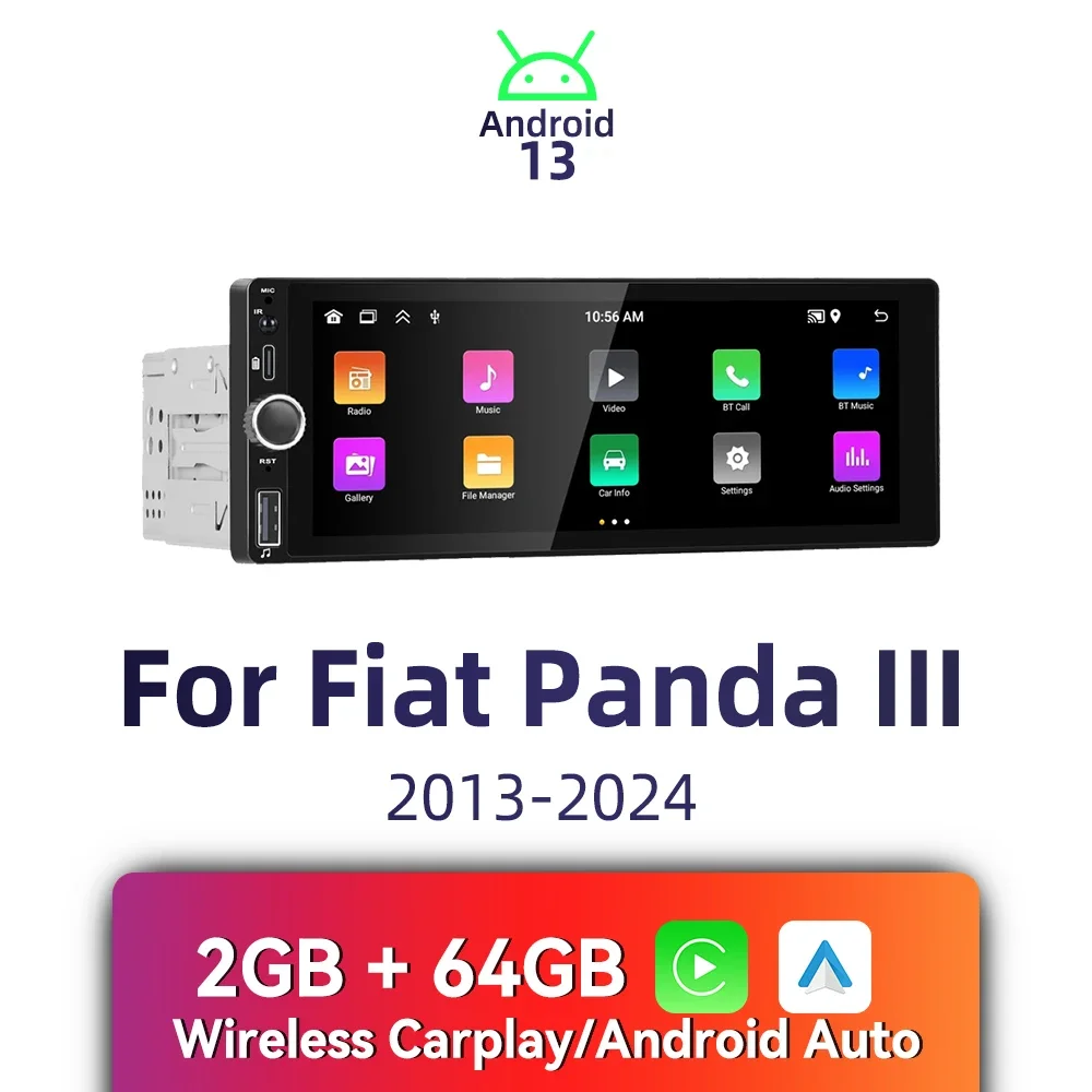 

Carplay Android Auto 1Din радио Android автомобильный мультимедиа для Fiat Panda III 2013-2024 6,86 "экран стерео головное устройство GPS-навигация