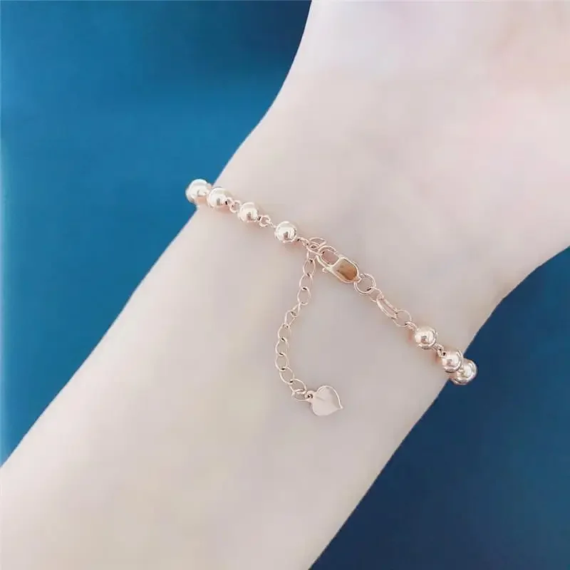 Plated 14K Rose Gold Simple Chain Beads Bracelets for Women Fashion New Charm Party Jewelry Gifts