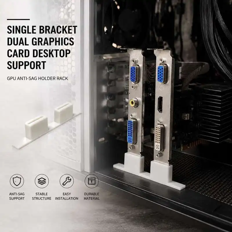 Single Bracket Dual Graphics Card Desktop Support, GPU Anti-Sag Holder Rack