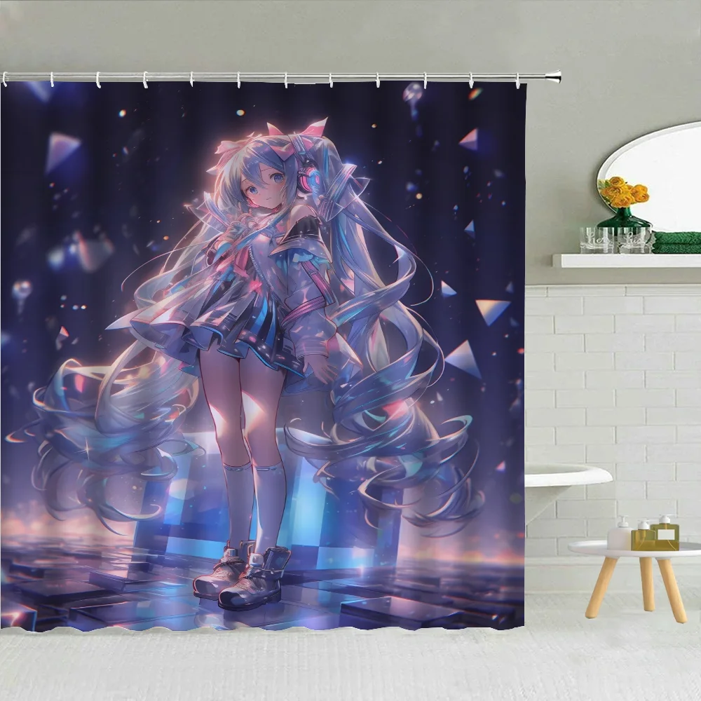 Hatsune Miku Waterproof Shower Curtains for Showers Folding Partition Bathroom Accessories Bath Curtain Things the Bathrooms