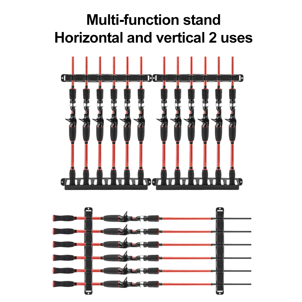 6 Holes Fishing Rod Holder Support Vertical Horizontal Wall-mounted Fishing Pole Rack Fishing Rod Stand Bracket Fishing Tackle