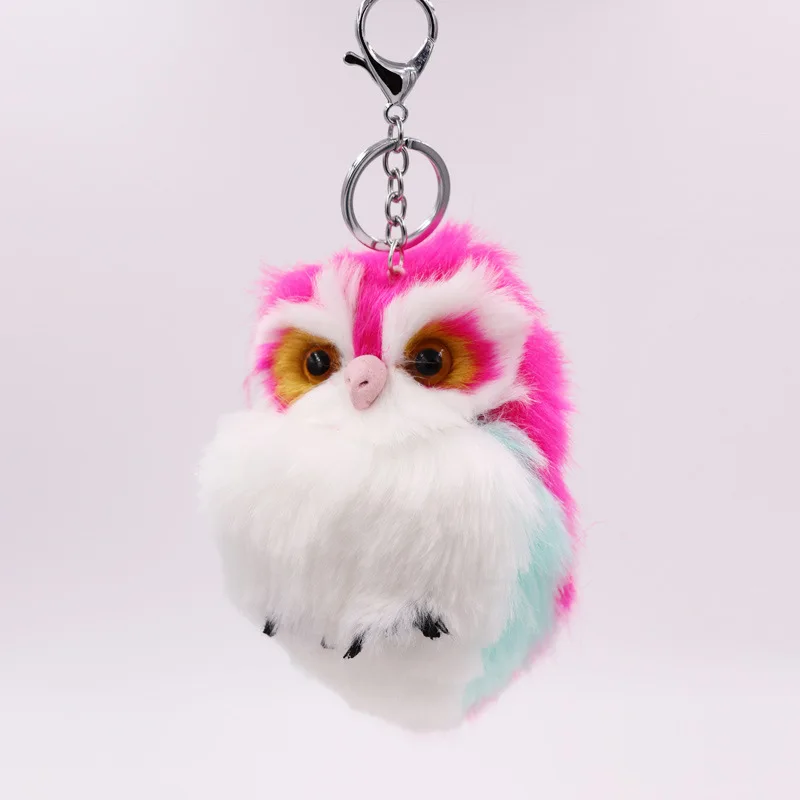 Owl Decoration Key Ring Lmitation Rabbit Fur Bag Cute Animal Car Pendant Key Ring Bags Mobile Phone Accessories Jewelry Gifts