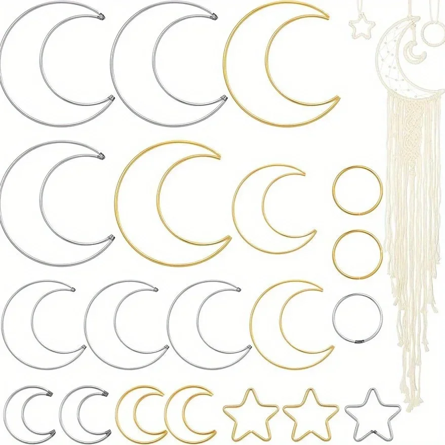 20 Pieces Moon Dream Catcher Rings Metal Dream Catcher Rings Hoops Moon Star Circle Macrame Rings for DIY Craft Dream Catcher