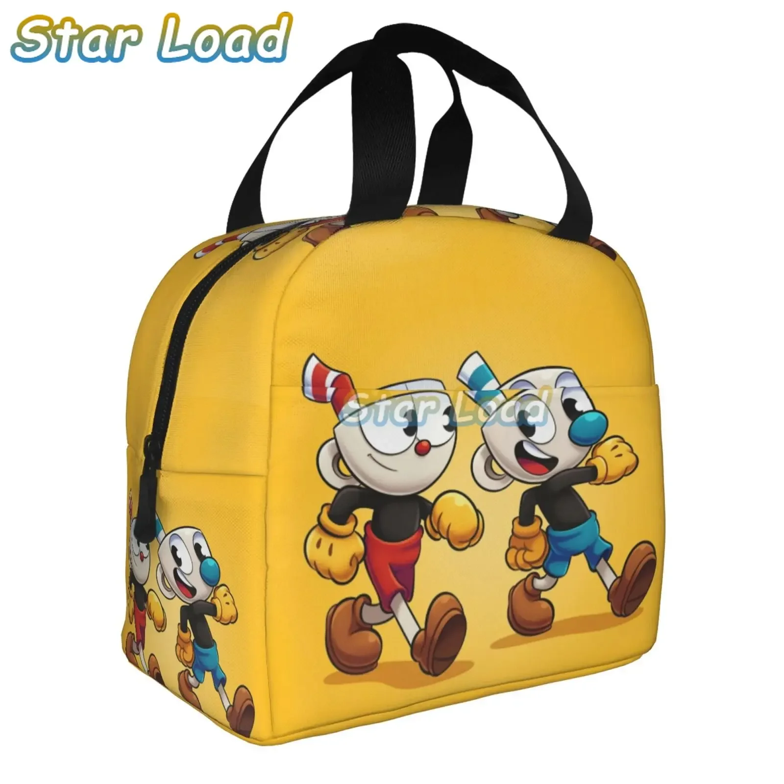 Hot Game Cartoon Cuphead Mugman Lunch Box Cooler Thermal Food Insulated Lunch Bag for Women Children School Picnic Bags