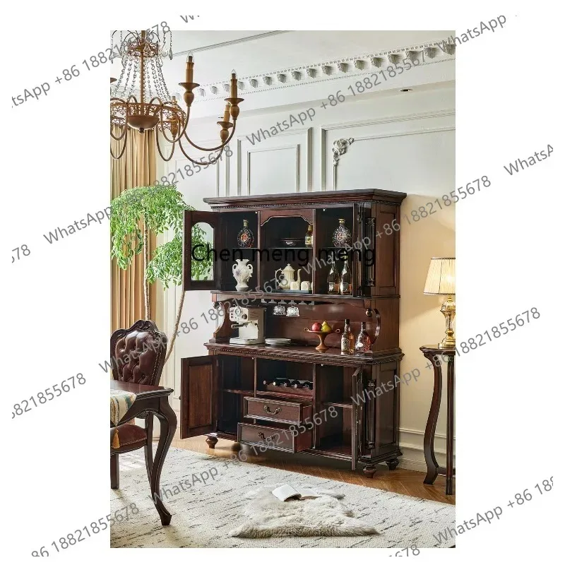 

K153 Американский обеденный буфет из цельного дерева, винтажный шкаф для хранения в ресторане, винный шкаф из массива золотистого тика