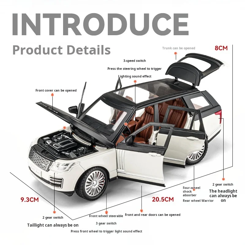 LICENIDO 1:24 Land Rover Range SV2022 aleación Diecast juguetes coche modelo de precisión sonido luz tirar hacia atrás chico colección de regalos de cumpleaños