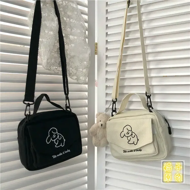 Teenager Frauen Messenger Bags Damen Canvas bedruckt süße kleine quadratische Tasche, Student Mädchen Cartoon Umhängetasche, Handy, Geldbörse – Detail 10