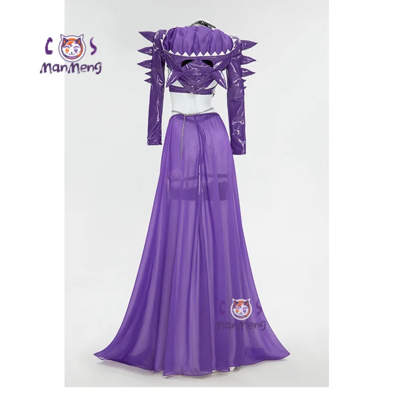 Pokemo Gengar Cosplay Ectoplasma Costume Anime Game Purple leather jumpsuit jacket necklace sock  Halloween women sexy set