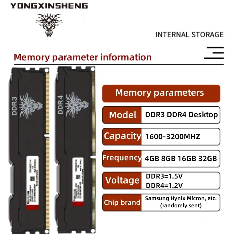 DDR3 DDR4 4GB 8GB 16GB 1600 1866 2400 2666MHZ 3200MHZ PC3-12800 PC4-21300 PC4-25600 DIMM Non-ECC LPX Gaming Desktop Memory Ram