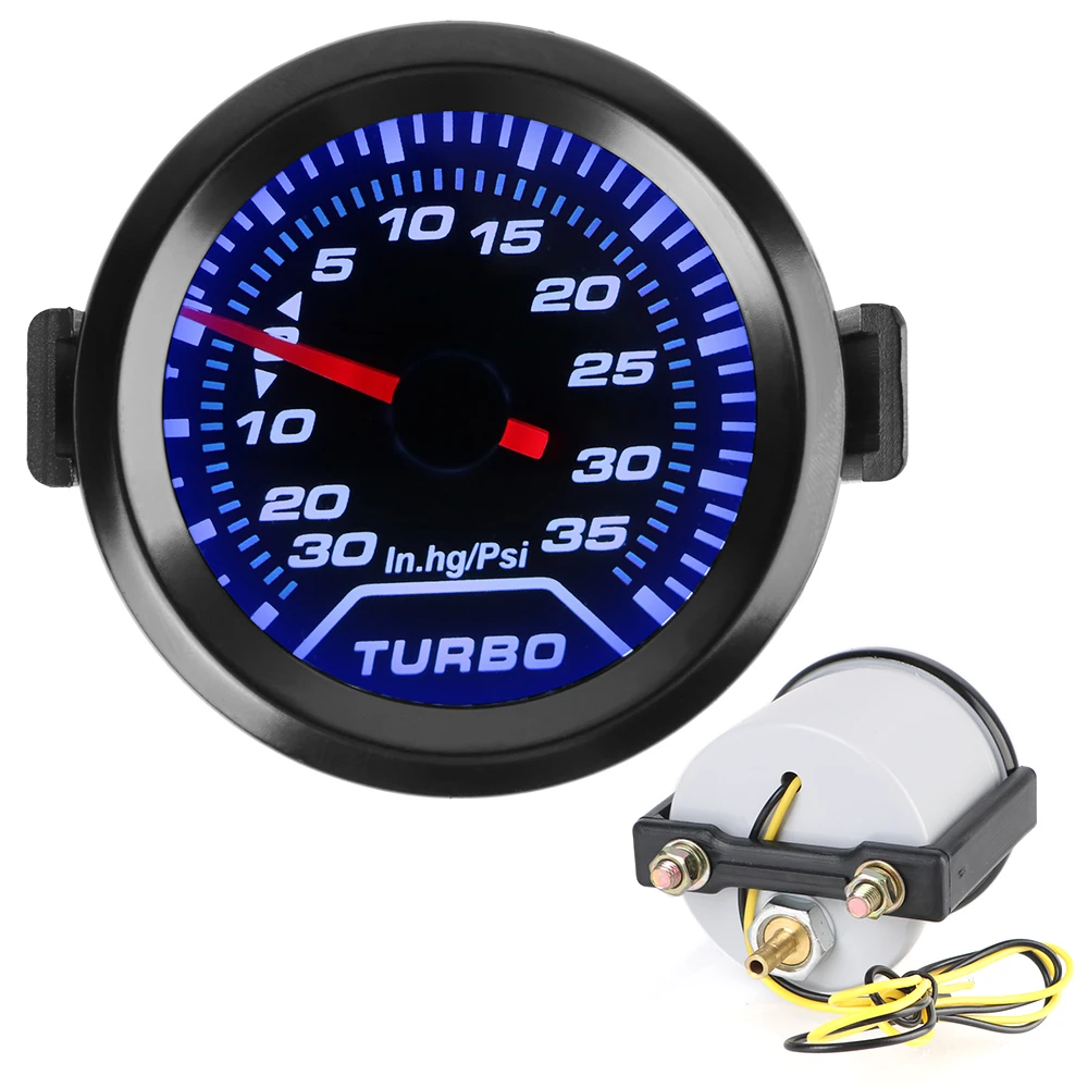 Universal 2" 52mm Turbo Boost Meter Racing Car Modification 12V 35Psi Smoke Lens White LED Backlight Turbo Pressure Gauge