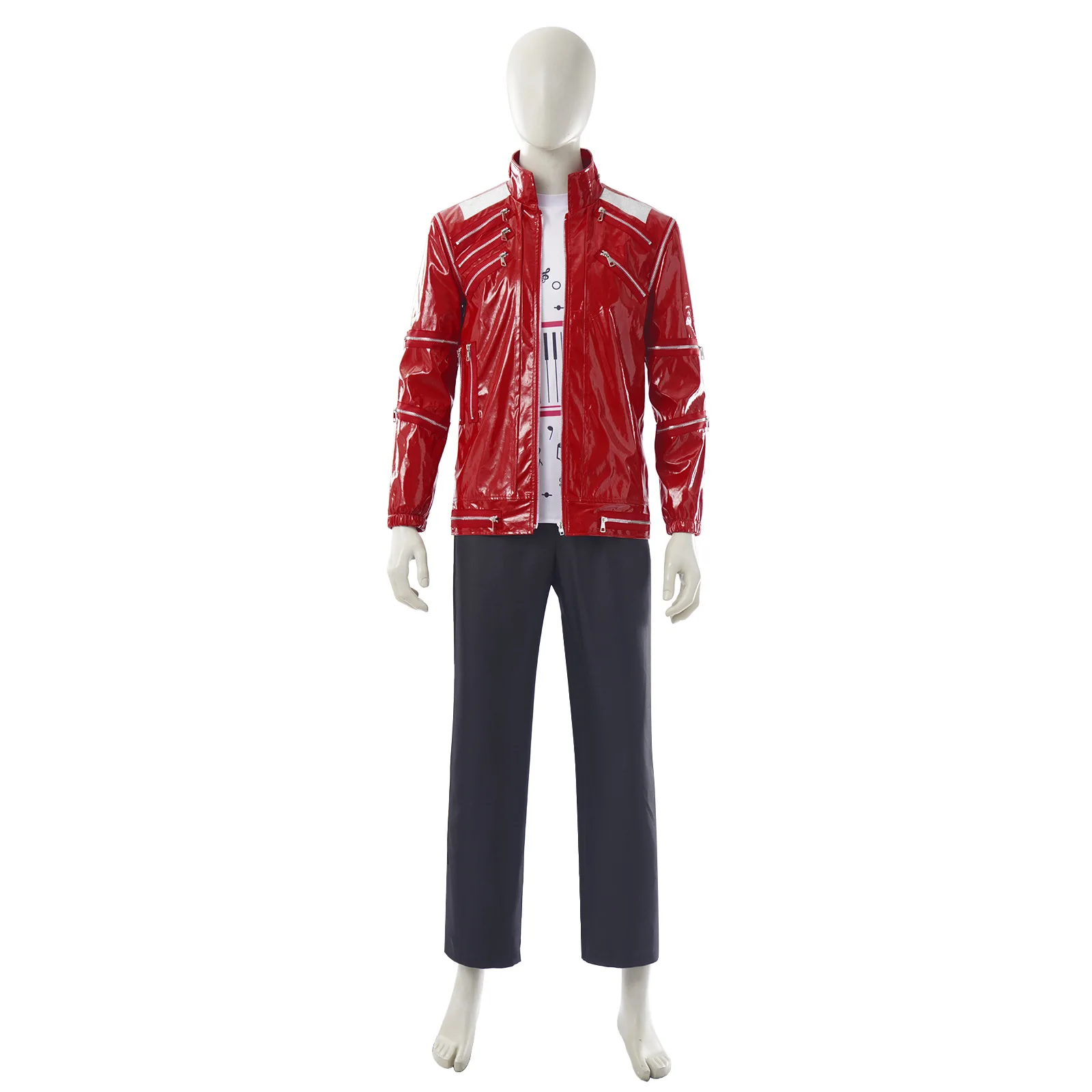 Michael Jackson Beat It Jacket for All Age MJ Impersonators Red Zipper PU Leather Punk Casual Coat Halloween Carnival Stage Suit - view 4