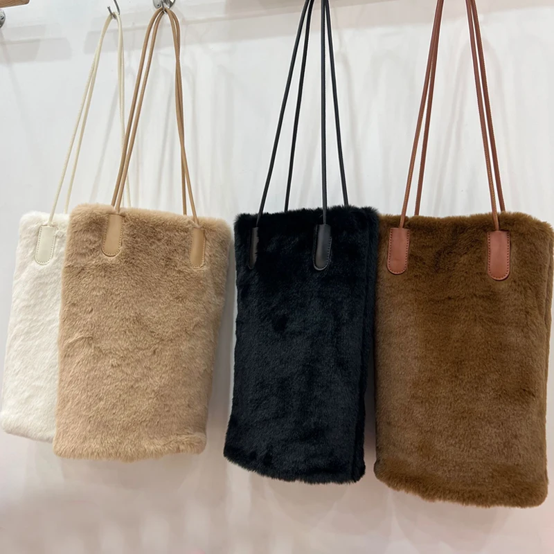 Kunst pelz Eimer Einkaufstaschen für Frauen Luxus Designer Handtaschen und Geldbörsen 2023 neu in Mode Korea Plüsch einfache Achsel Schulter