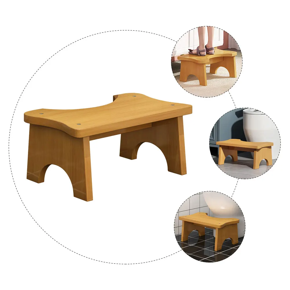 1pc Stable Wooden Toilet Stool Household Footstool Non-Slip Step Stool Home Bathroom Space-Saving Strong Bearing Capacity