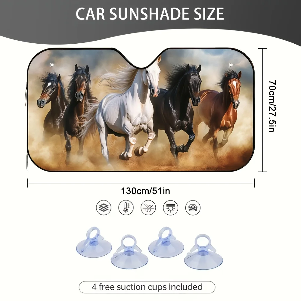 1pc Galloping Wild Horses Car Sun Visor - 2D Flat Printing, Fit For All Vehicles, Durable & Stylish Sunshade With Vibrant Horse