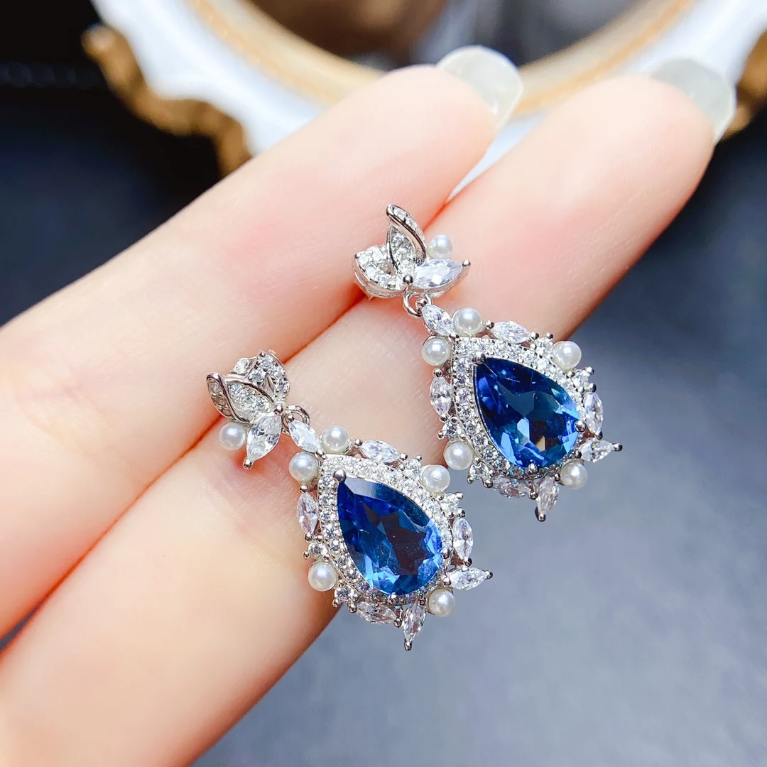 FS 6*9 Natural Topaz S925 Sterling Silver Luxury Earrings With Certificate Fashion Fine Charm Weddings Jewelry for Women MeiBaPJ