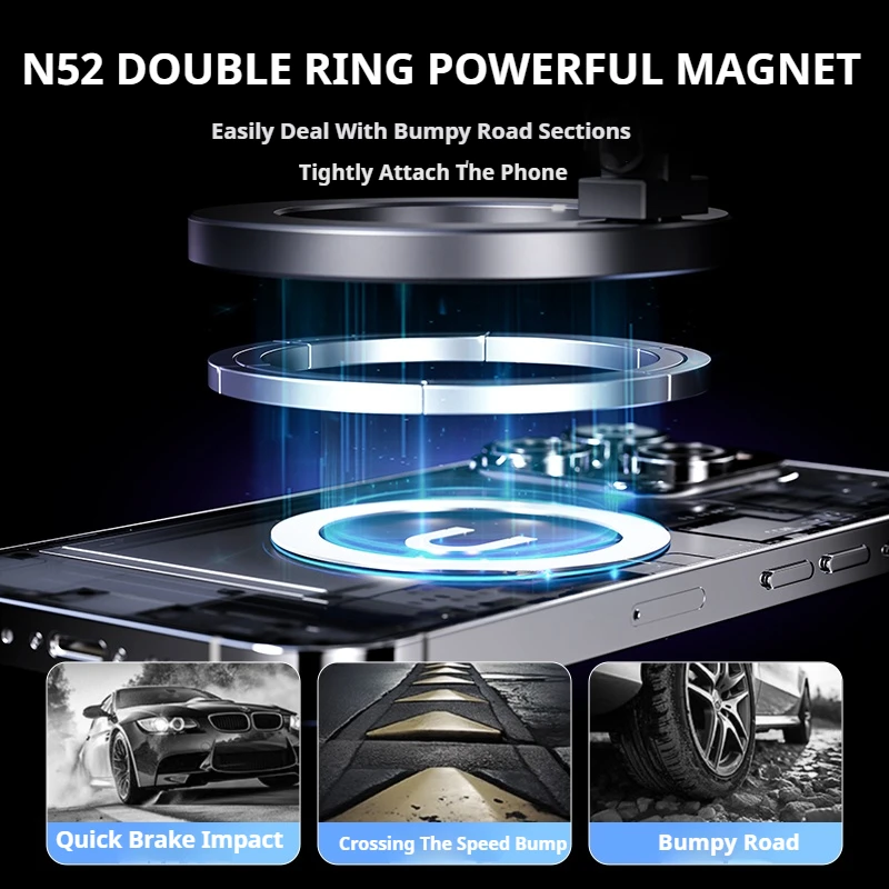 Aluminum Alloy Magnetic Mobile Phone Holder Foldable 3M Strong Adhesive Fixed Pasted Car Navigation Bracket for iPhone 14 15 16