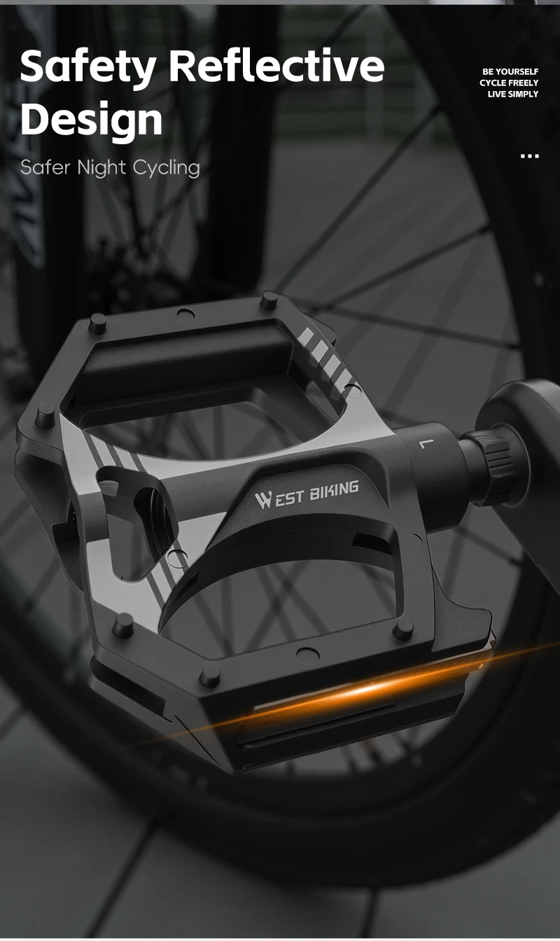 WEST BIKING Flache Fahrradpedale mit doppelten DU-Dichtungslagern, Nylon, ultraleicht, rutschfest, reflektierend, für MTB und Rennräder – Detail 9