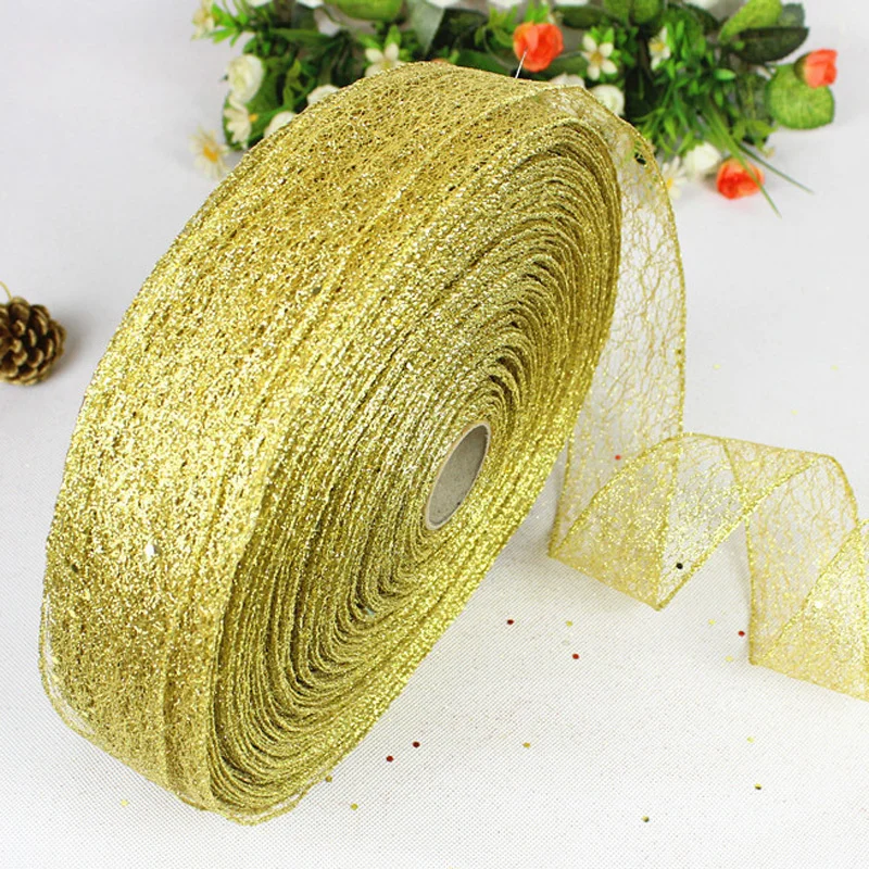 (2 M/roll) 50mm Shiny Ribbon Christmas Gift Packaging Foldable Line Edge Crafts Wedding Handmade DIY Christmas Decoration