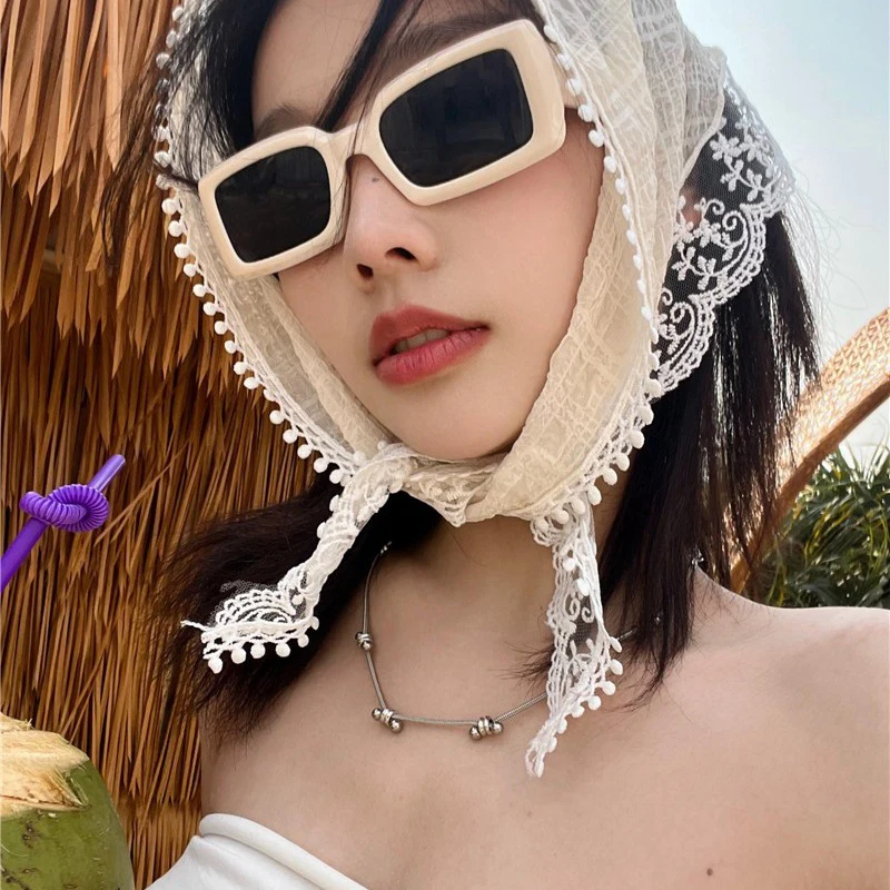 Korean Lace Hair Scarf Women Triangle Hair Band Strap Hair Bag Headscarf Hat Travel Photo Kerchief Headband Accessories