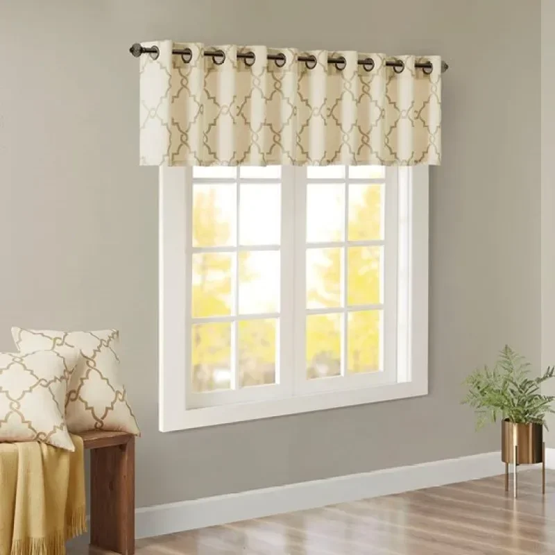 

Fretwork Print Grommet Top Window Valance Beige/Gold 50x18"
