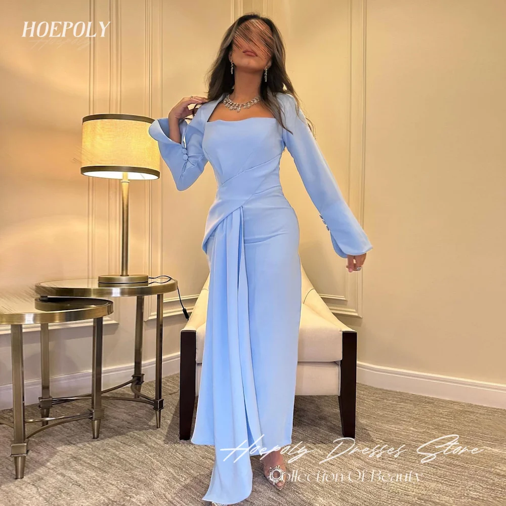 

Hoepoly Satin Mermaid Boat Neck Ruffle Arab Prom Gown Ankle-length Saudi Elegant Formal Evening Party Dress for Women 2023