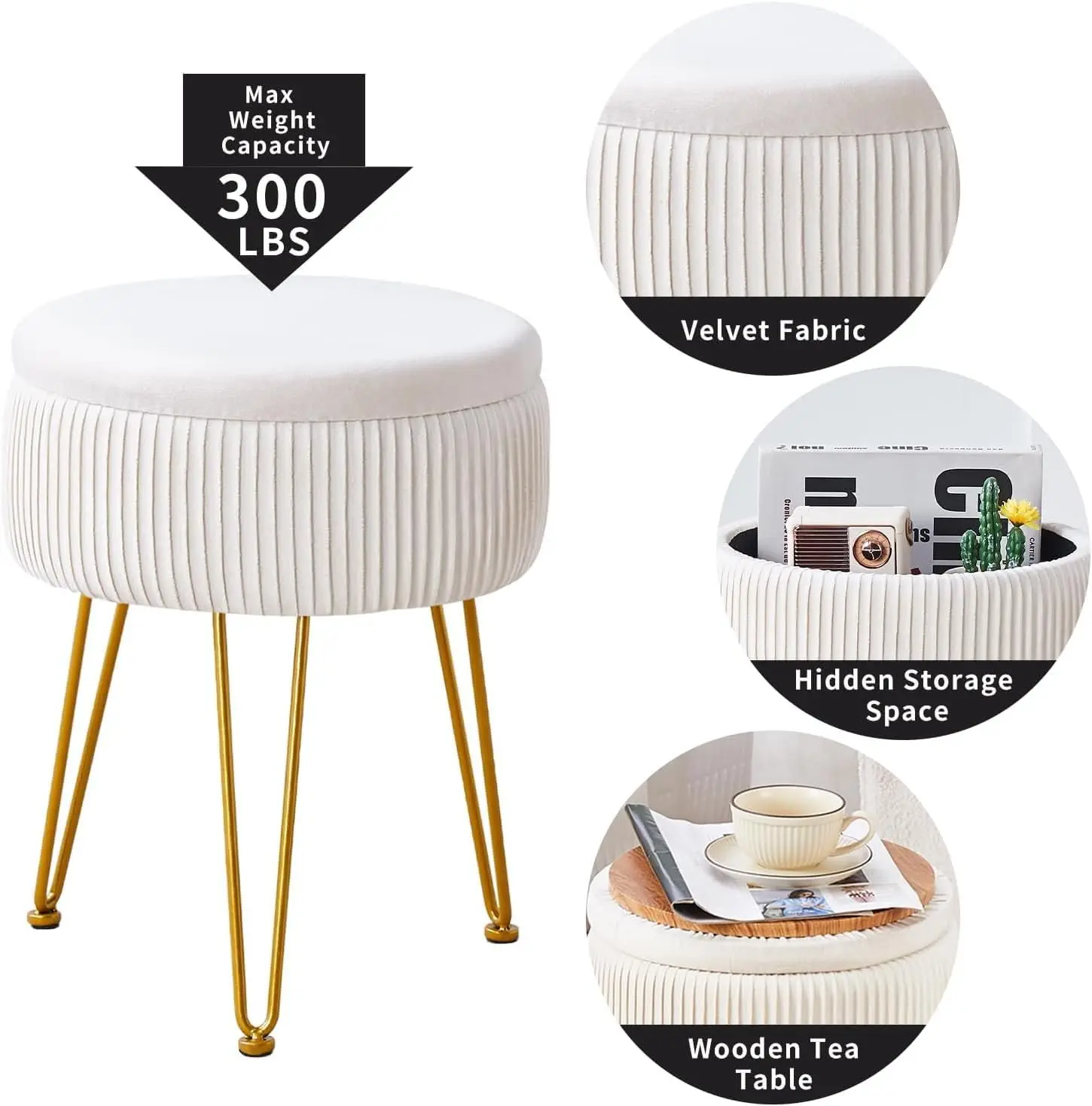 **/vet Foot Rest Stool Multipurpose Dressing Stools Upholstered Round Storage Ottoman Modern Soft Vanity Chair With Mem