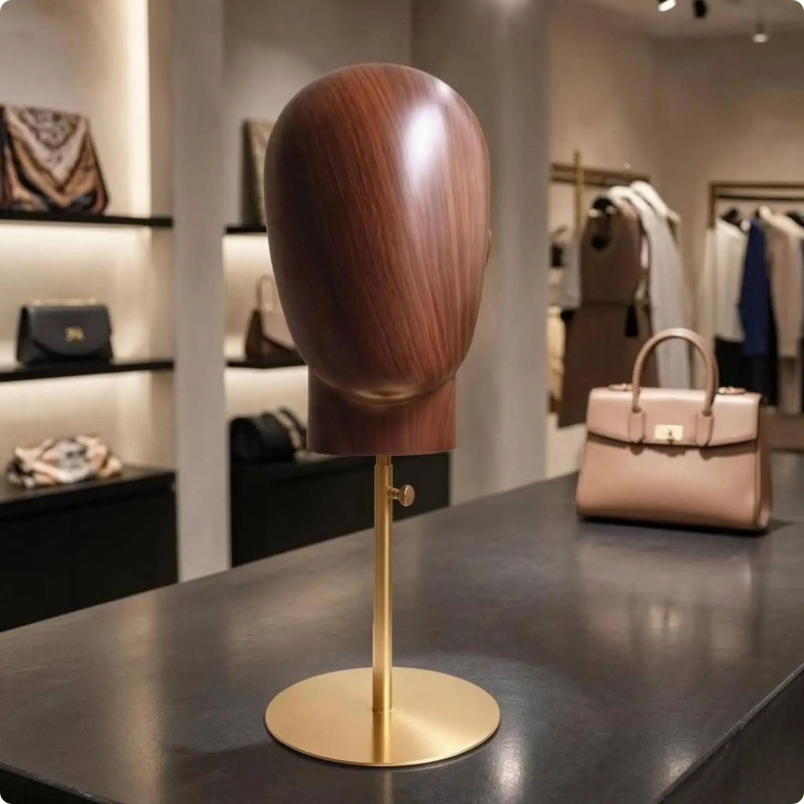 Display stand for head shapes, adjustable height, support for