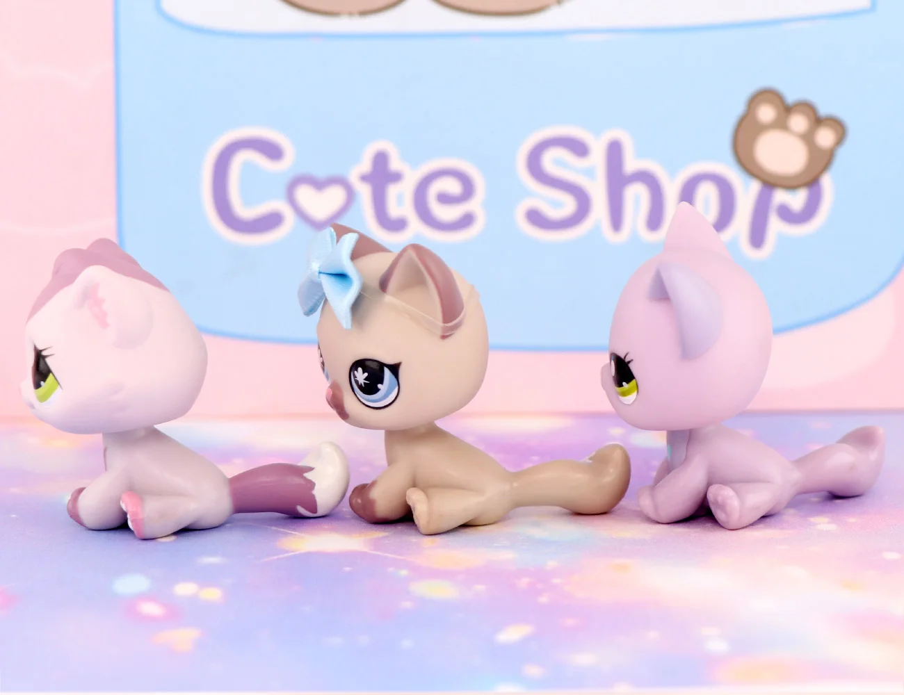 3 ロット座っているショートヘア猫 1994 664 パープルタビーボンボン猫 1660 かわいいおもちゃ子供女の子ギフト