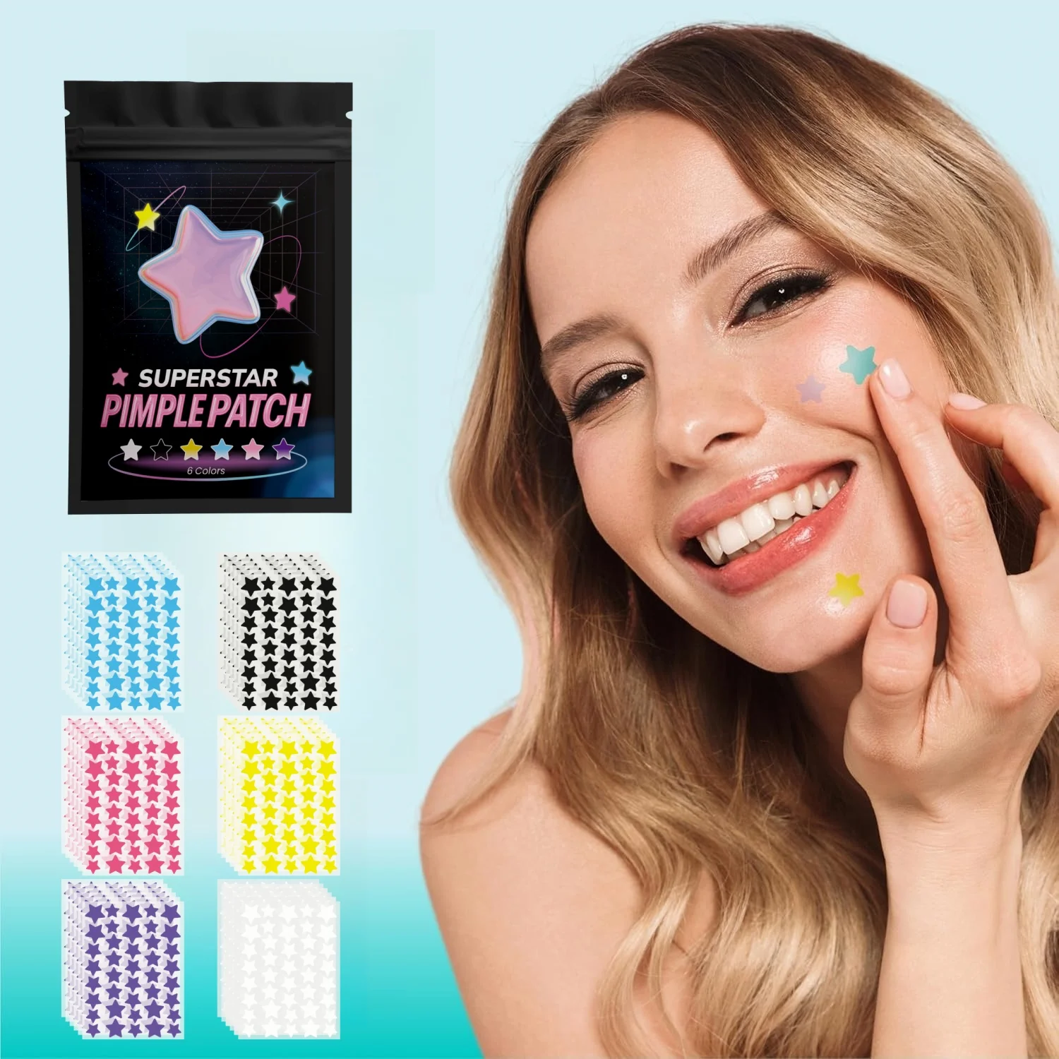 240Pcs pieces of multi-color star acne patches, facial acne patches, concealer acne patches, and pimples patches, ultra-thin image 2