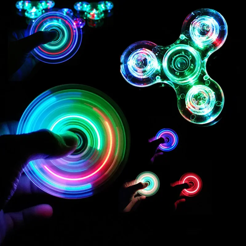 Fingertip Crystal Gyro LED Glowing Fidget Spinner, Transparente Glitter, Descompressão Brilha no Escuro, Brinquedo para Crianças e Adultos, Presente, Novo