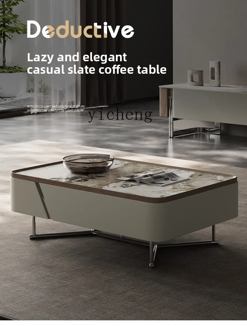 

Zz creative coffee table light luxury modern new pearl rock slab coffee table small apartment movable living room