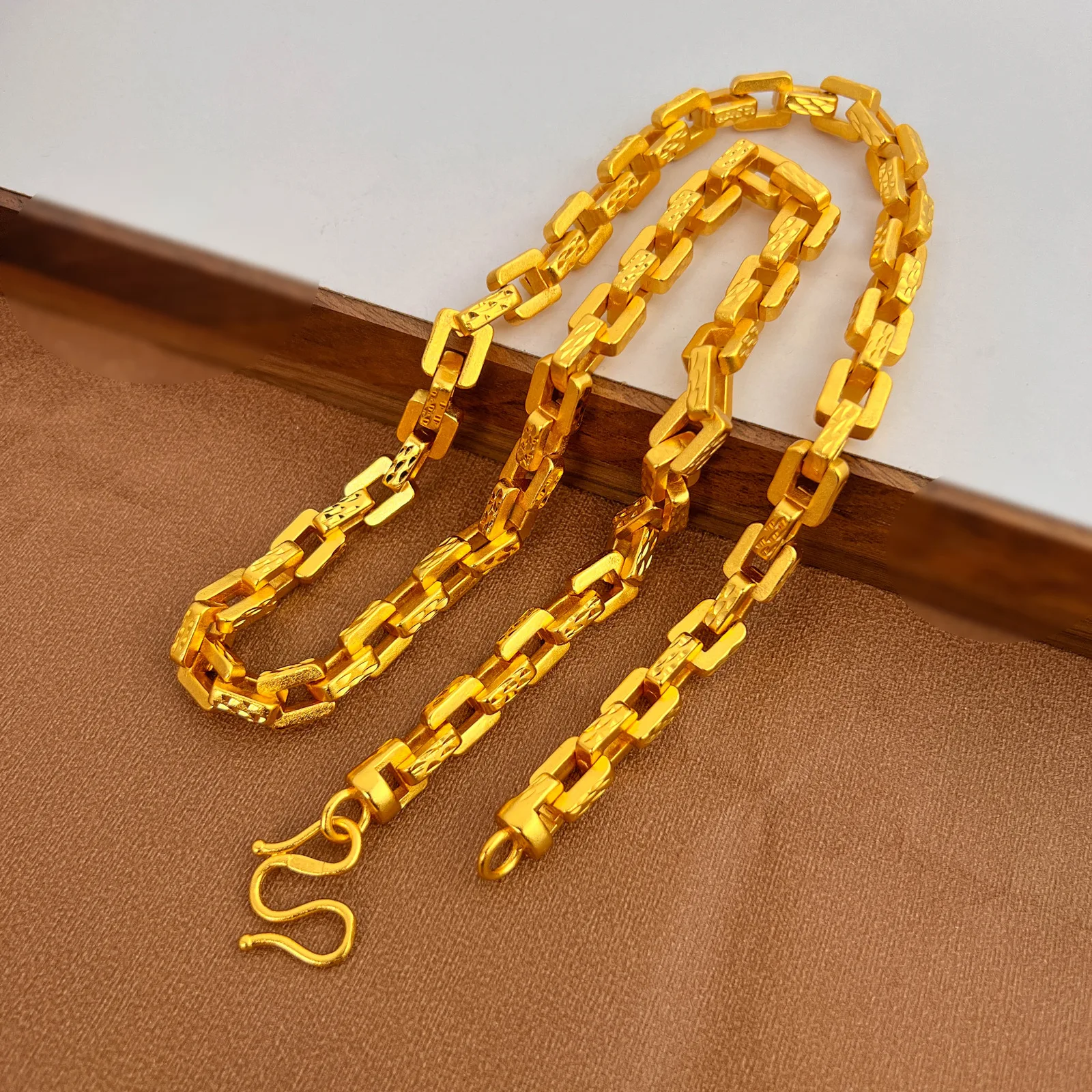 

9999 pure gold jewelry 24K real gold square men necklace buckle chain fashion accessories men's domineering necklace