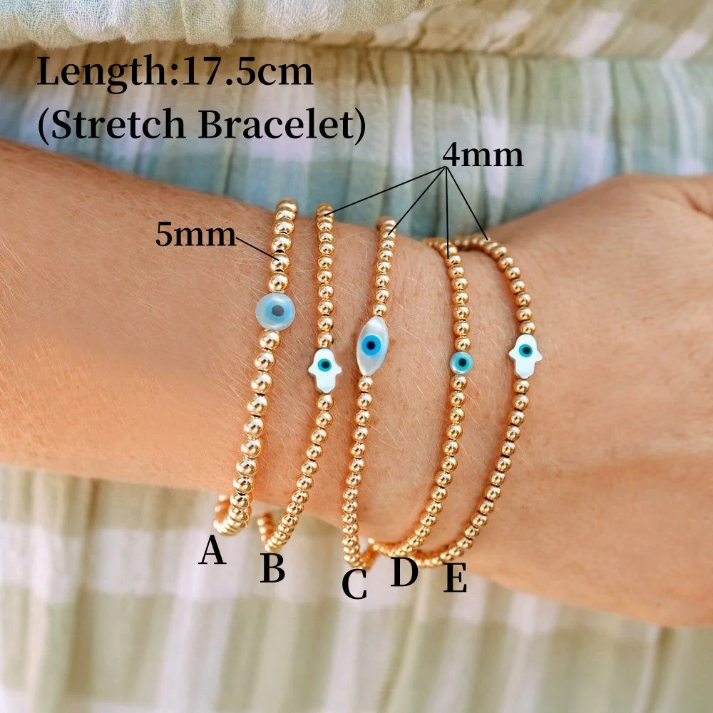 Vlen Lucky Evil Eye Armbanden Hamsa Hand Armband Voor Vrouwen 18 K Vergulde Bal Kralen Stretch Pulseras Beschermende Sieraden