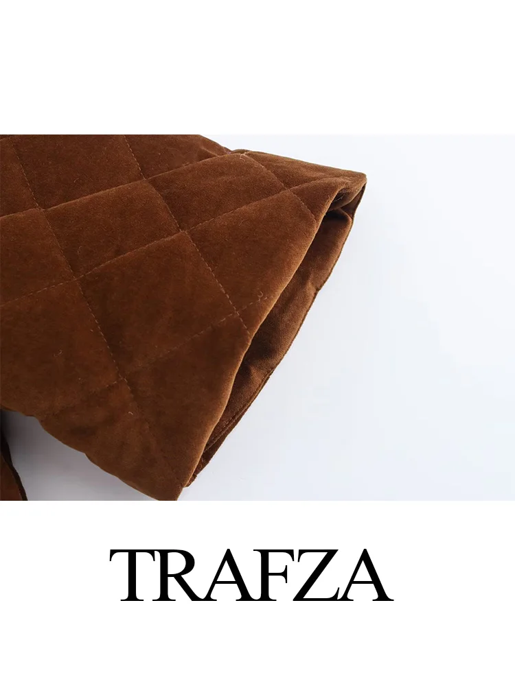 TRAFZA ฤดูใบไม้ร่วงผู้หญิงแฟชั่นสีน้ําตาลสีทึบครึ่งแขนโบว์ตกแต่งแจ็คเก็ตหญิงรอบคอ High Street สั้นเสื้อ