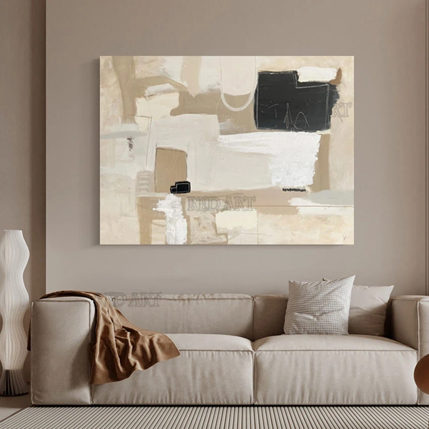 

Безрамная картина маслом, черно-белые цветные блоки, настенная картина ручной работы, холст, новое украшение для дома, рождественский подарок