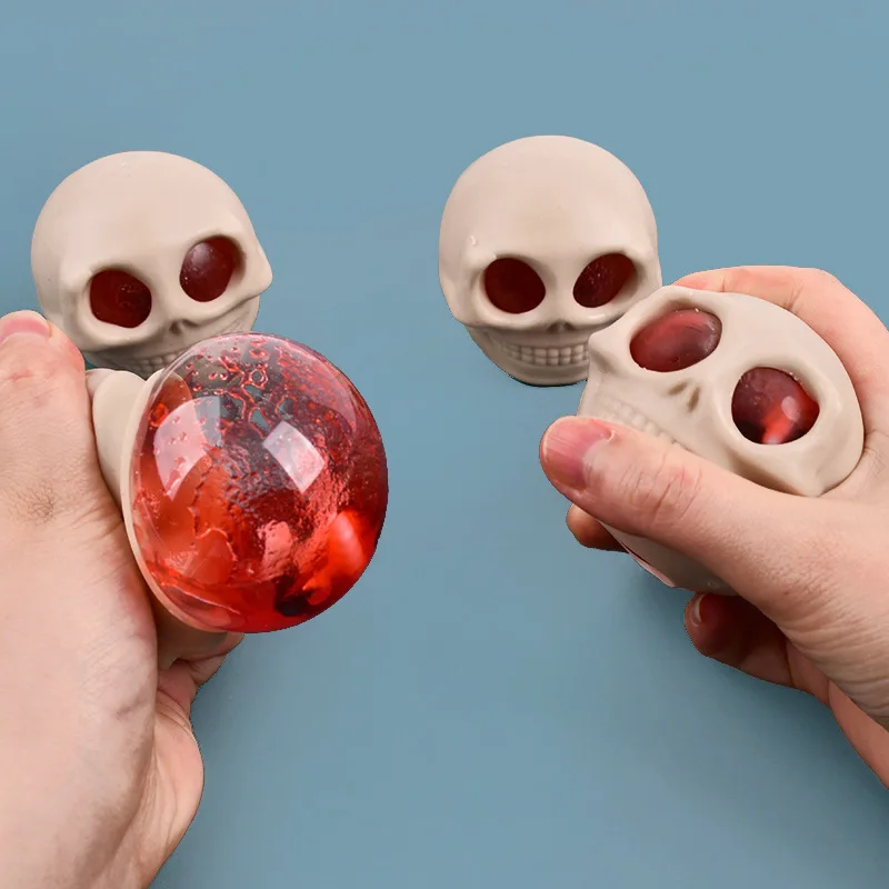 Balles anti-Stress crâne à presser pour Halloween, jouet de décompression avec sang et asticots, jouet de farces pour adultes et enfants
