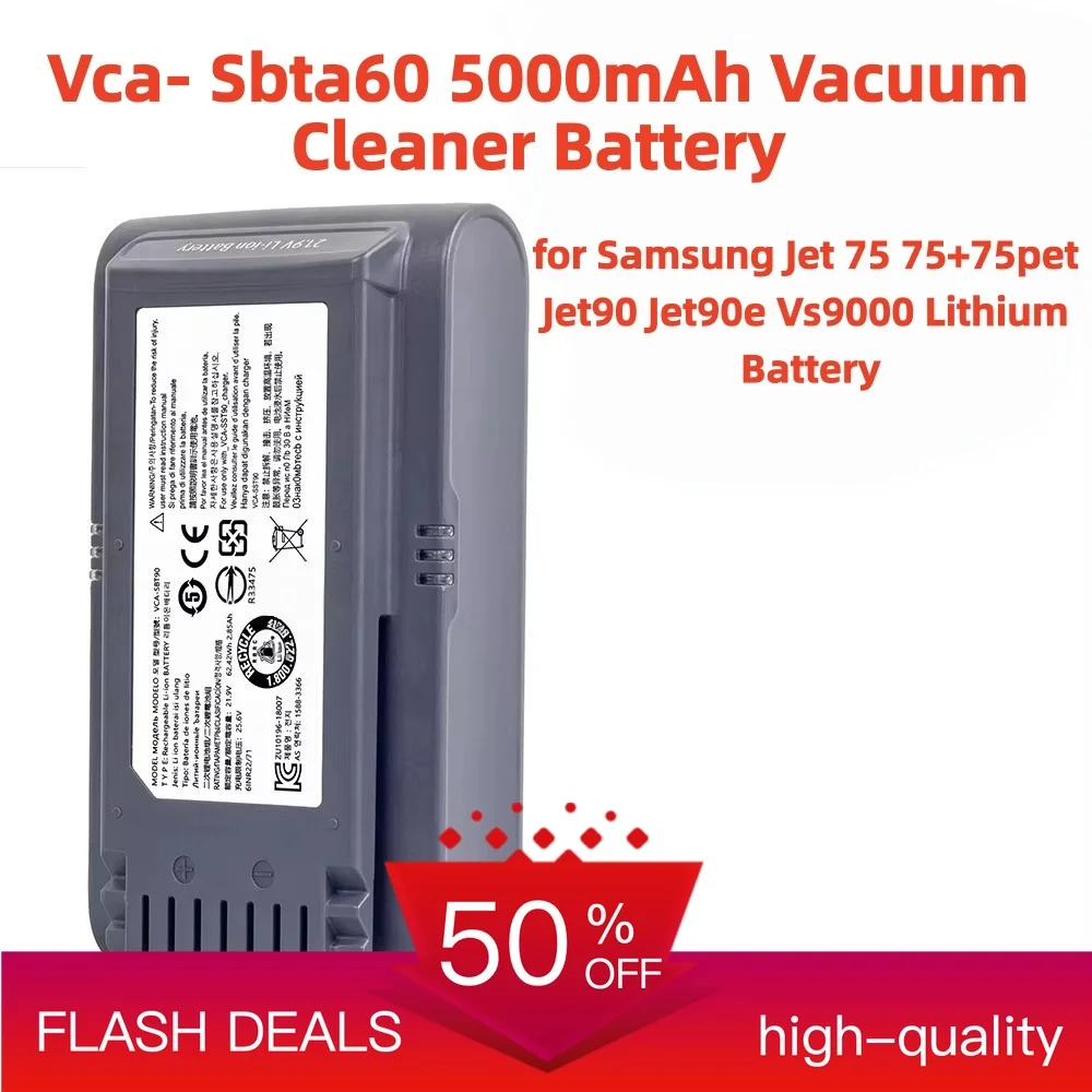 Vca- Sbta60 5000mAh Vacuum Cleaner Battery for Samsung Jet 75 75+75pet Jet90 Jet90e Vs9000 Lithium Battery