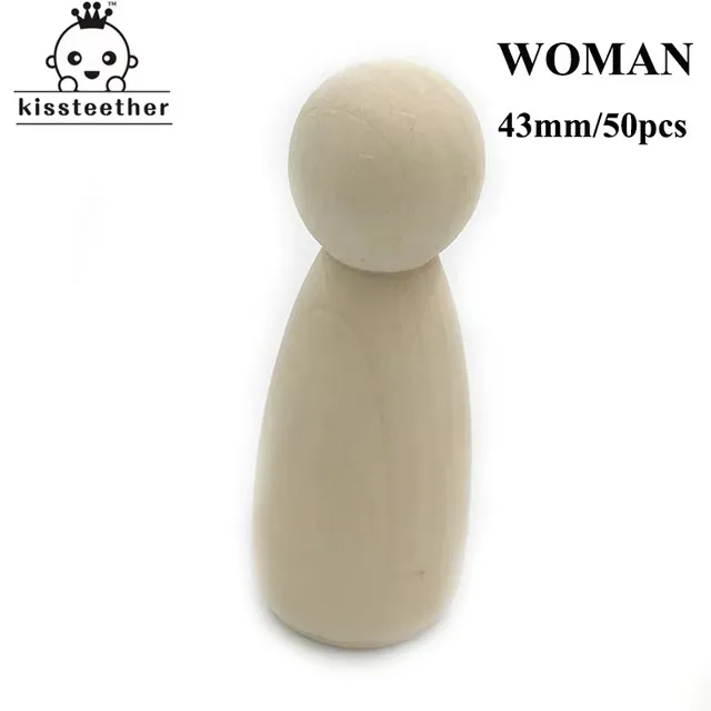 Kissteethe 50st Mannen Vrouw Gemengde Effen Blank Natuurlijk Hout Mensen Peg Poppen Ongeverfd Figuren Bruidstaart Familie Kerstcadeau