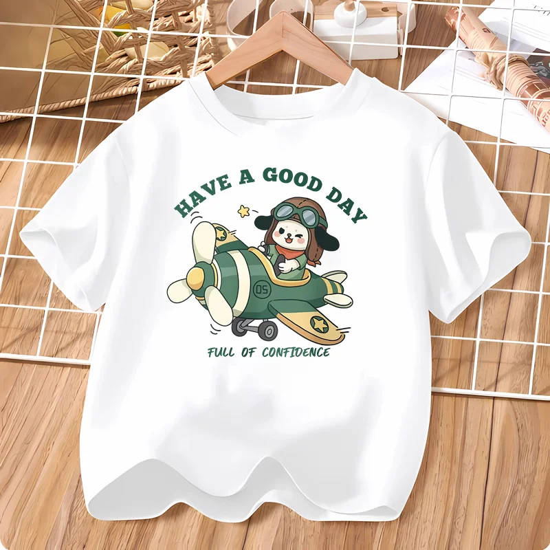 Aviator Short Sleeve Shirt for Kids Puppies Cartoon T-shirt Baby Boys Cotton Tops New Clothing 3-14T