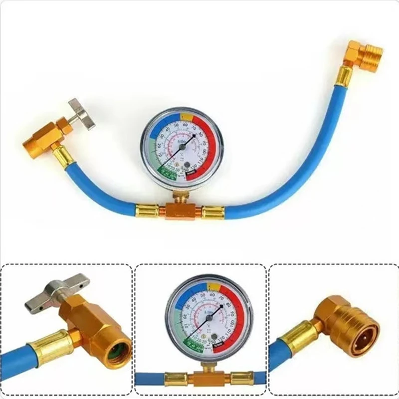 Car Refrigerant Charging Pipe With Measuring Gauge Car Air Conditioner Tools Freon R134 Air Conditioning Recharge Hose Blue